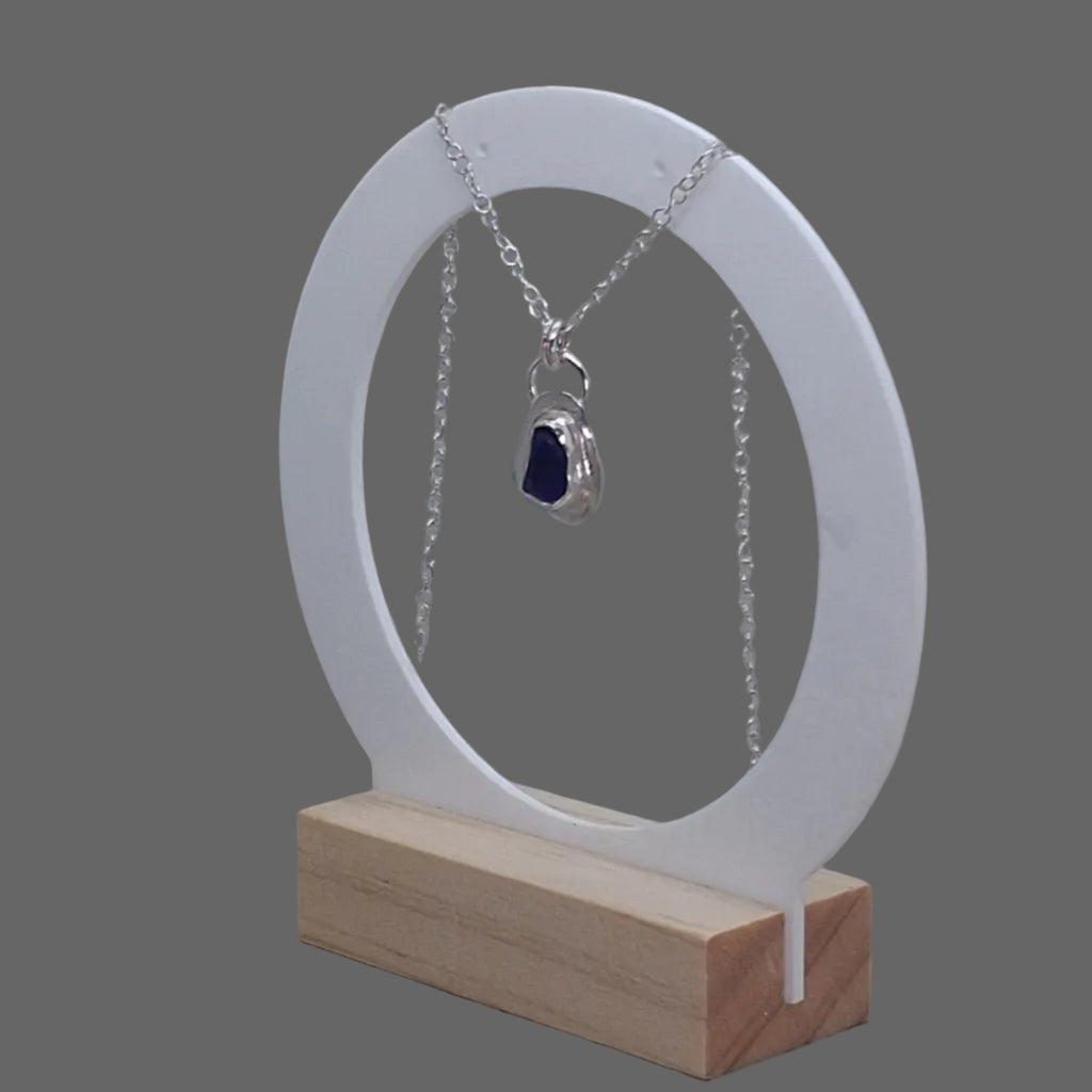 Blue Sea Glass Solitaire Pendant | Sterling Silver
