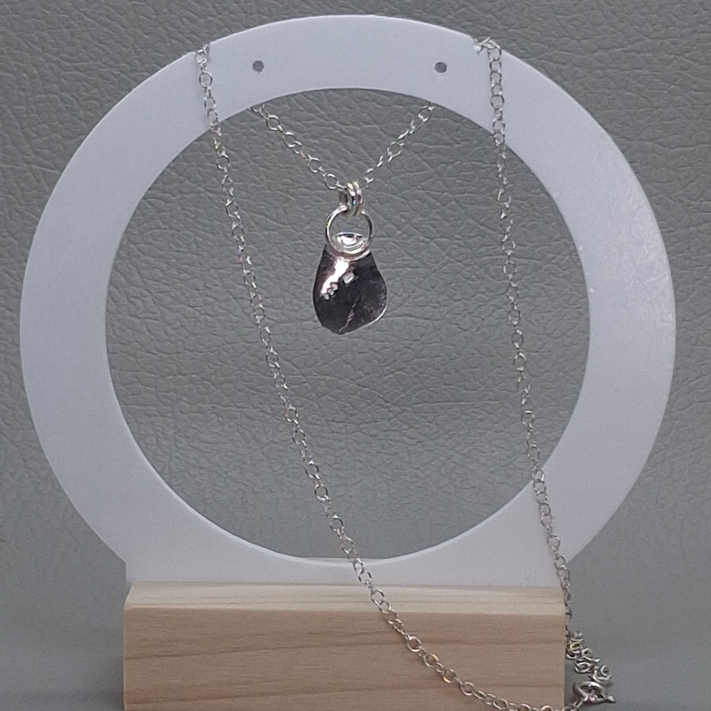 Blue Sea Glass Solitaire Pendant | Sterling Silver