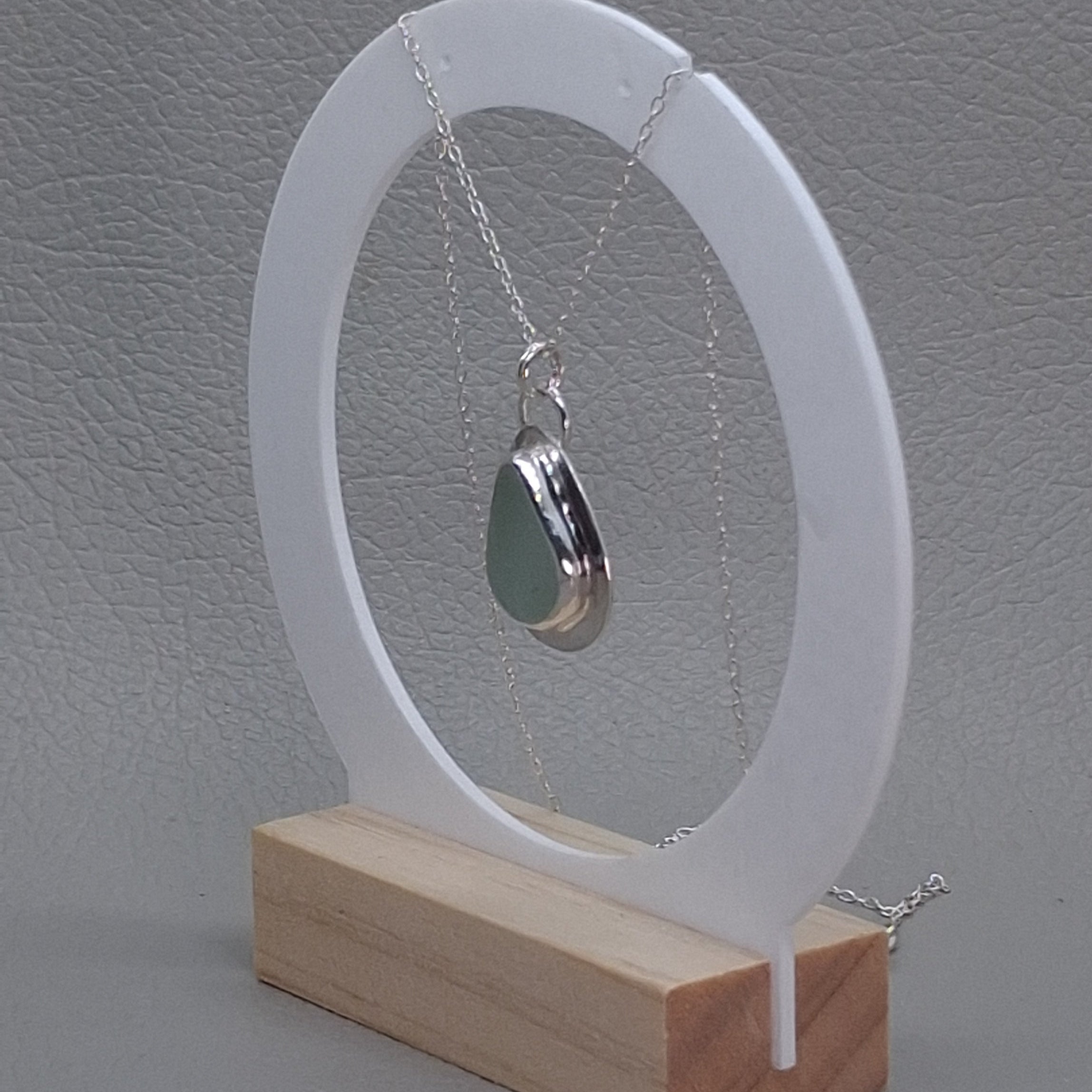Aqua Sea Glass Solitaire Pendant | Sterling Silver